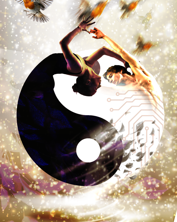 a yin-hang symbol displaying the balance between the natural and unnatural created by intent